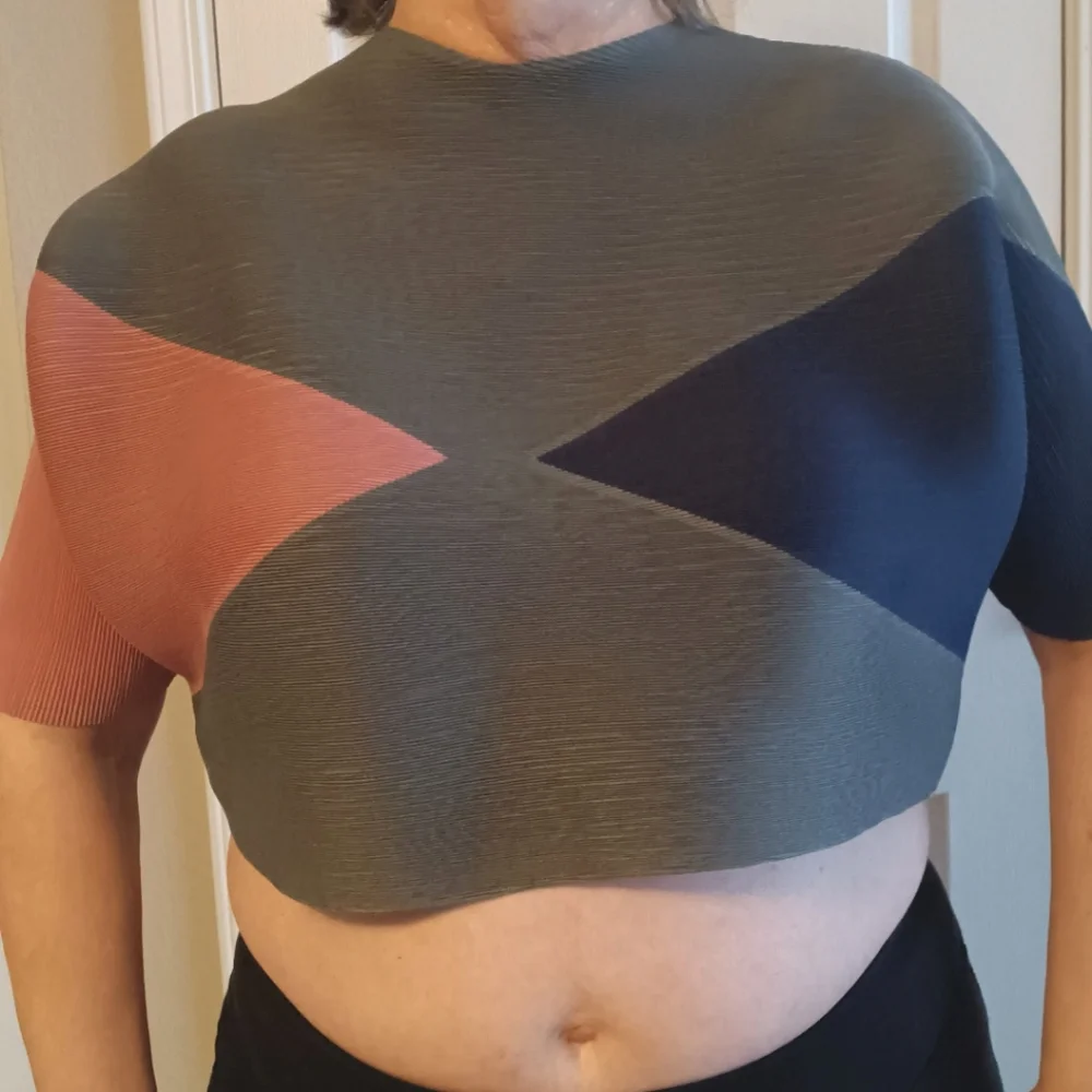 Stretch Geometric Mock Neck Short Sleeve Crop Top - Picture 3 of 5